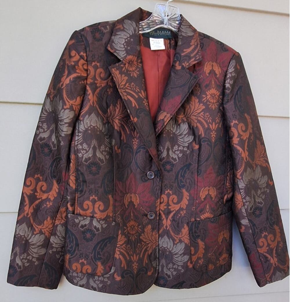 Vtg harve benard Women Tapestry Floral Blazer Jacket Brown Bronze Floral Size 10